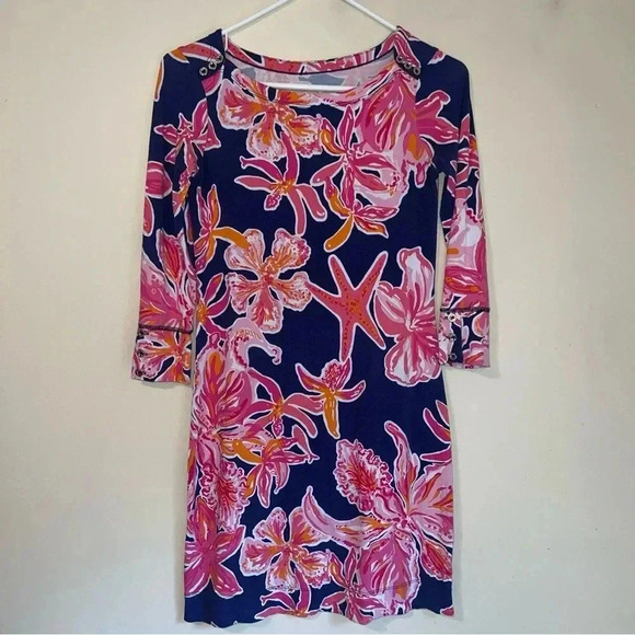 Lilly Pulitzer Sophie Dress XXS Pink Gray starfish coastal pattern - Picture 1 of 5